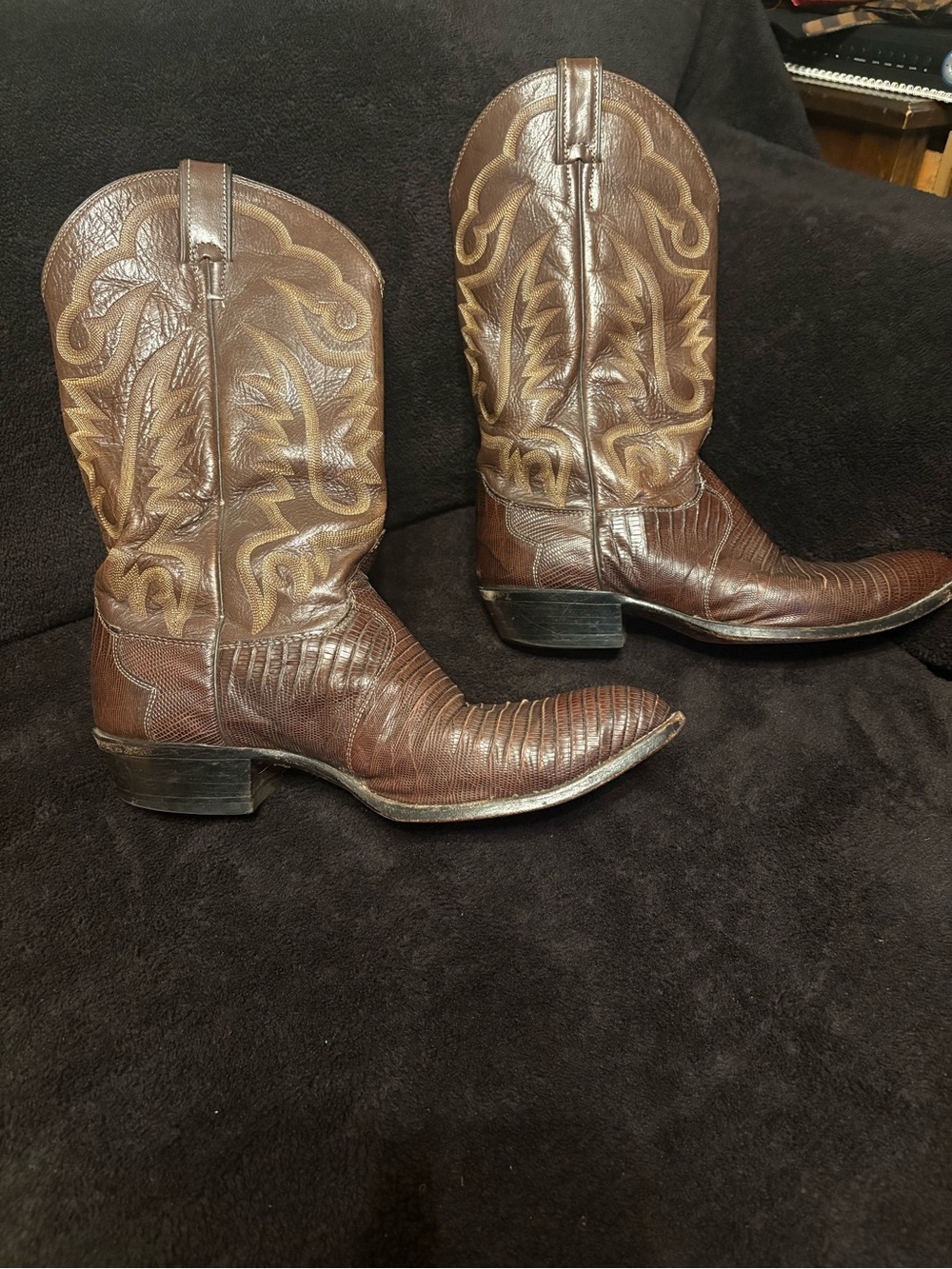 JUSTIN Style 8306 Dark Brown Lizard Skin Leather Cowboy Boots Men’s 11 EE GUC